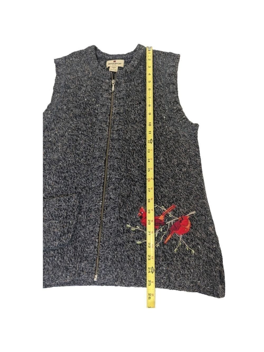 Woolrich Cardinal Embroidered Zip Sweater Vest Black Heather Size M Cottagecore - Picture 9 of 16